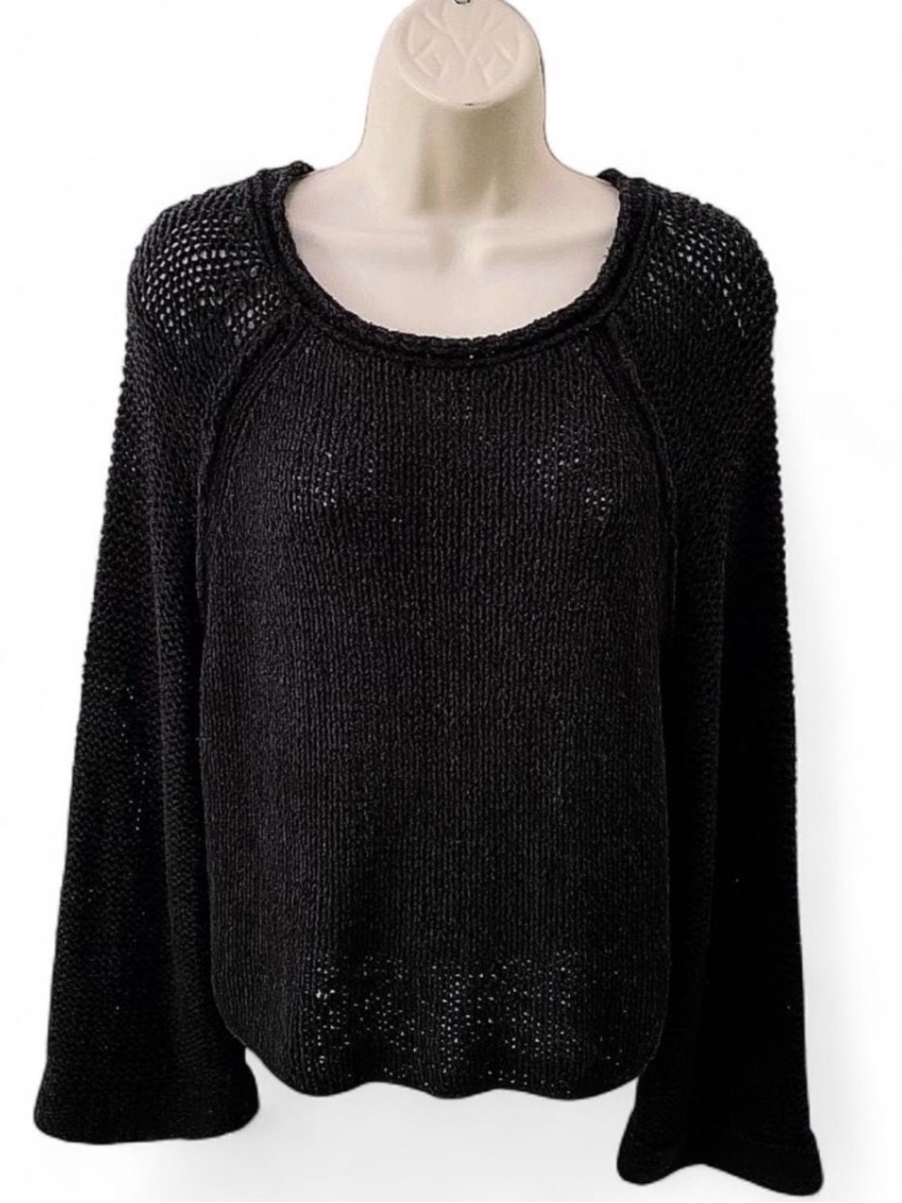 Free People Endless Stories Knit Sweater Open Back Cutout Black Small